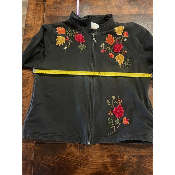 Mandal Bay Zip Up Fall Velvet Leaves Leaves Black Jacket/Cardigan  Large Cotton - Picture 7 of 12
